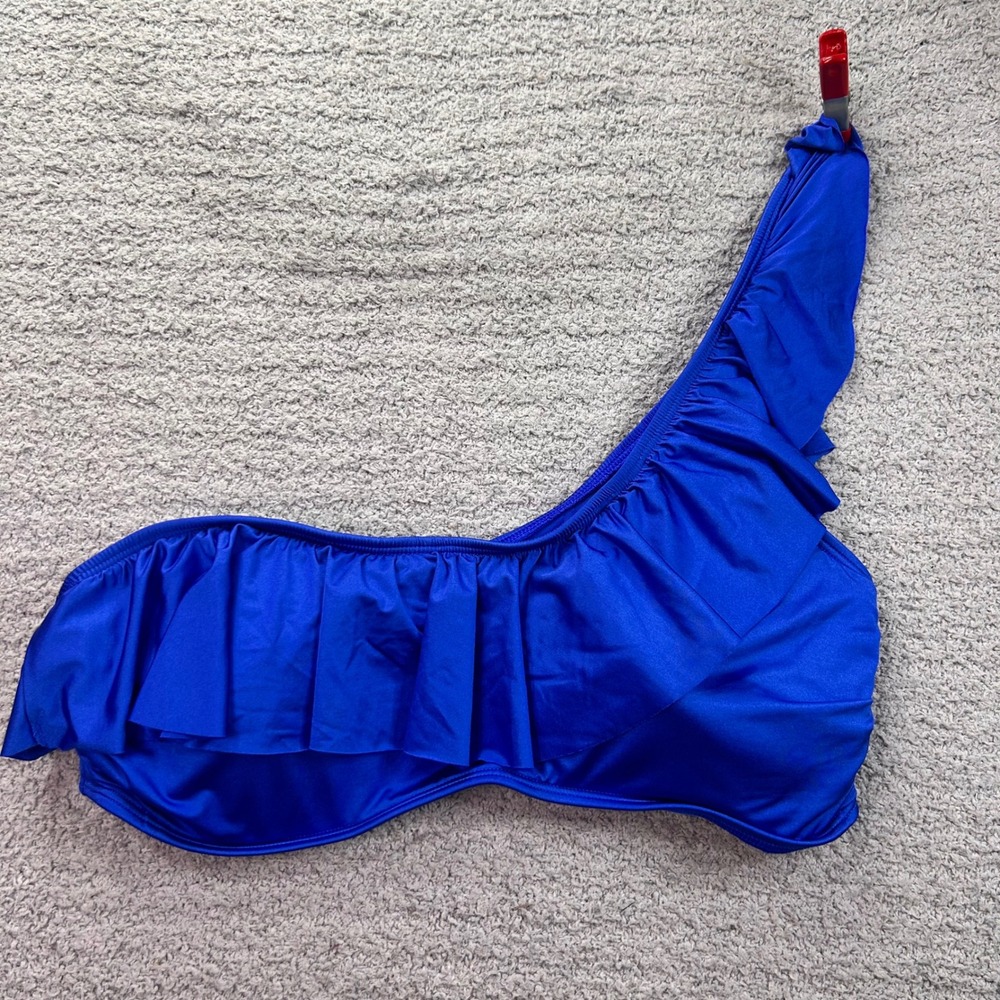Aerie Bikini Top One Shoulder Ruffle Blue Large Boho Coastal Mermaidcore Chic